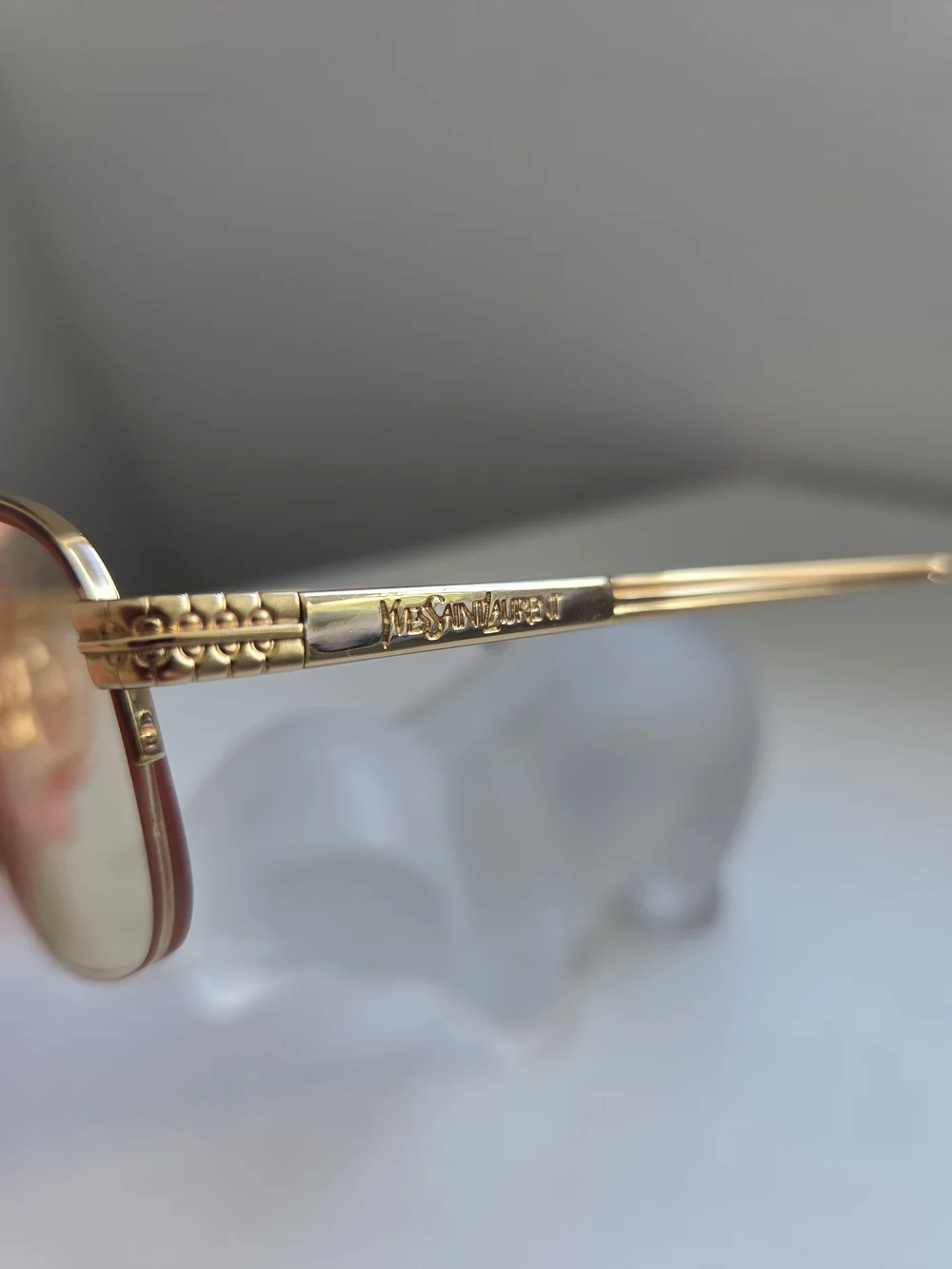 YSL Gold Tortoise Half Rim Eyeglasses